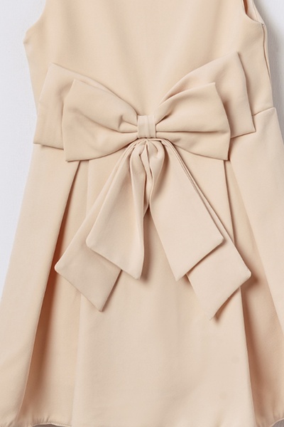 Bebüş Beige Girl Dress - Crepe Fabric, Thick Lining Inside Flared Cut Bow Research 15694