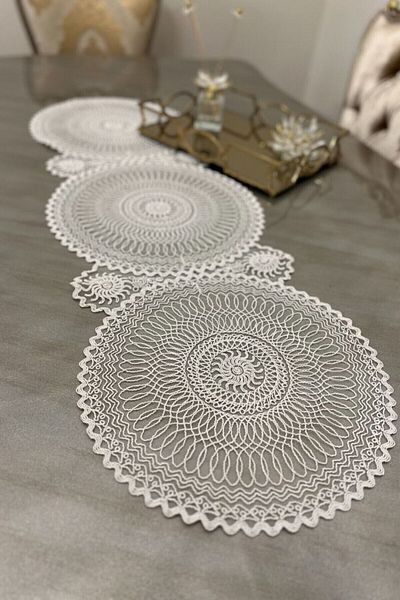 Çt Çeyizci Tekstil French Lace Detailed Single Runner, Table Top Runner, Tablecloth Runner