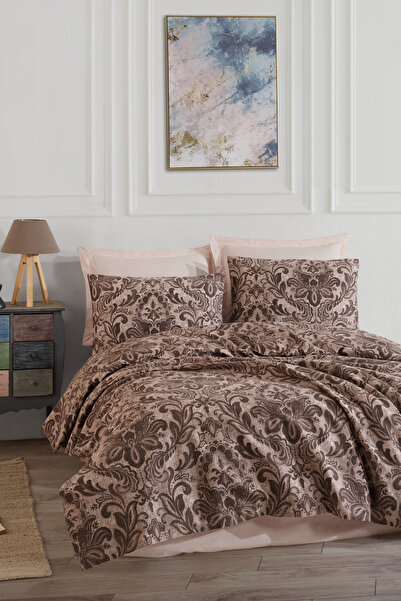 Enlora Home Desenli Pike Seti Çift Kişilik Muster Kahve (Pike+Yastık Kılıfı)