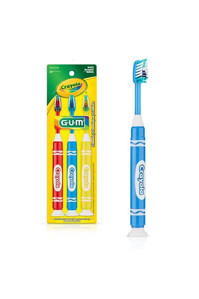 GUM Crayola Marker Kids' Toothbrush, Soft Bristles, Suction Base, 3-Pack, Age 3+