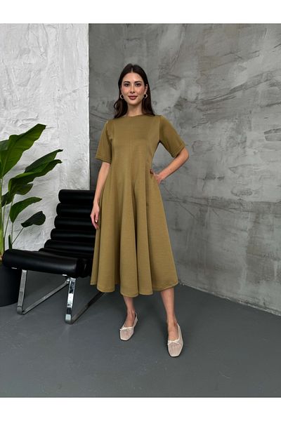 Elif Özbey Butik Φούστα Olive Flounced Midi Modal Φόρεμα