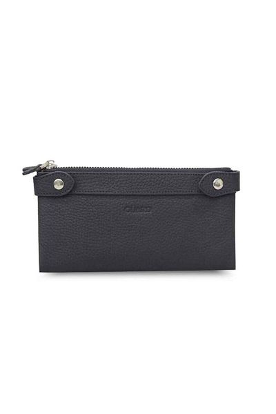 GUARD Matte Black Genuine Leather Double Zipper Leather Wallet with Phone Compartment - Grd 250301 Wt1576