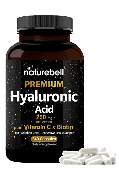 Naturebell Hyaluronic Acid 250mg, Biotin 5000mcg, Vitamin C 25mg - 240 Capsules for Skin, Hair, Joints & Eyes