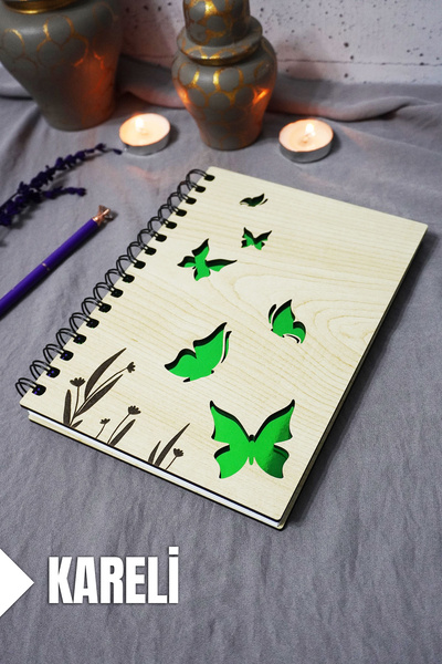 markcat باب خشبي منقوش على شكل فراشة مقاس A5 مقاس 120 صفحة دفتر ملاحظات مربعا...