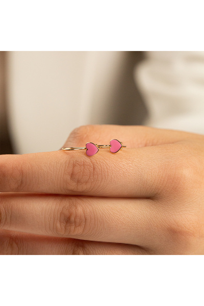 Çgk Çiğdem Gürel Kuyumculuk Pembe Kalp Çocuk Altın Küpe