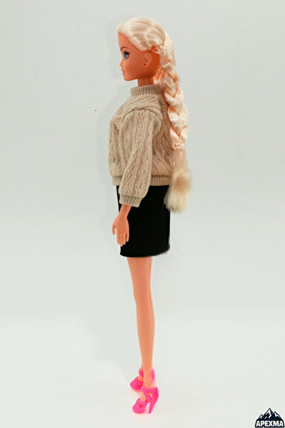 Apexma Oyuncak Kazaklı Örgü Saçlı Model Bebek 29 Cm - Hareketli Eklemli Oyuncak Bebek