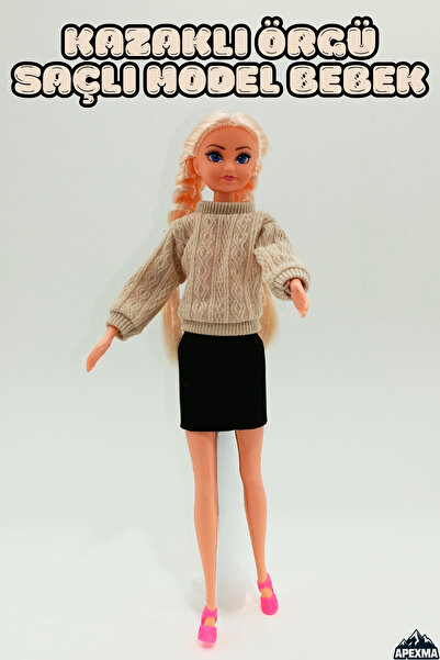 Apexma Oyuncak Kazaklı Örgü Saçlı Model Bebek 29 Cm - Hareketli Eklemli Oyuncak Bebek