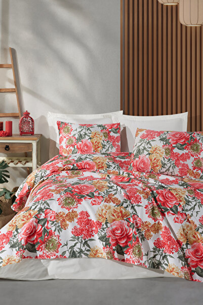 Enlora Home Desenli Pike Seti Çift Kişilik Lotus Kırmızı (Pike+Yastık Kılıfı)