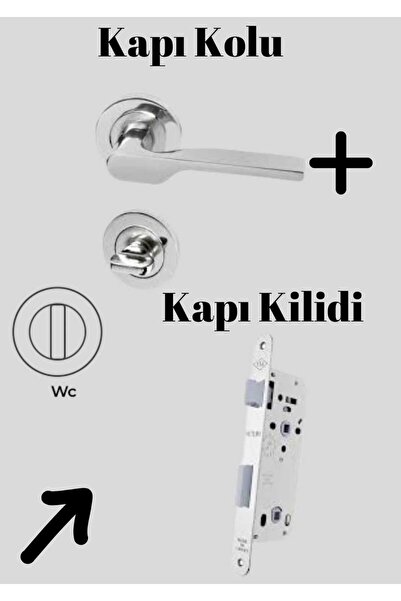 EVEO Rozetli Nikel Lüks 2019 Wc Kapı Kolu Ve Kilit ( Takım Halindedir) - Wc B...