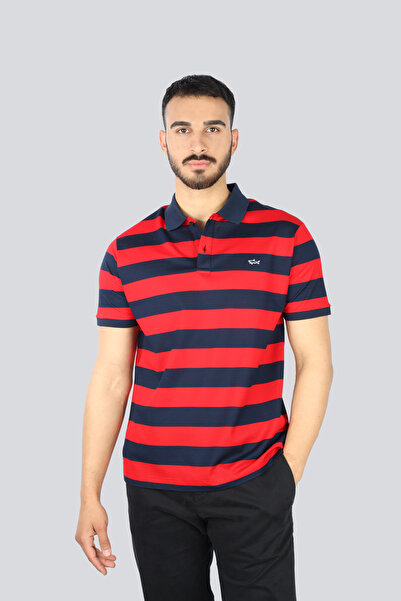 PAUL&SHARK Men's Polo Collar Red-Blue Short Sleeves Button Closed T-Shirt C0P1228-142