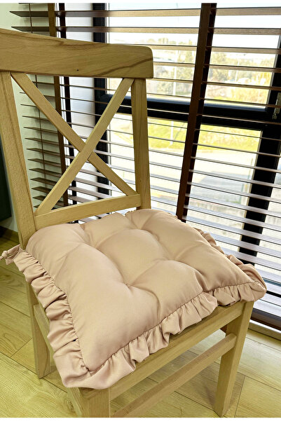 GOCCIA HOME Fırfırlı Bahçe Balkon Sandalye Minderi Pudra