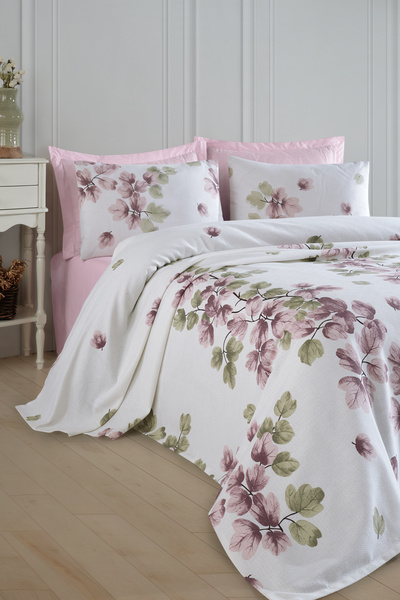 Enlora Home Doğal Pike Baskılı Çift Kişilik Spring Gülkurusu