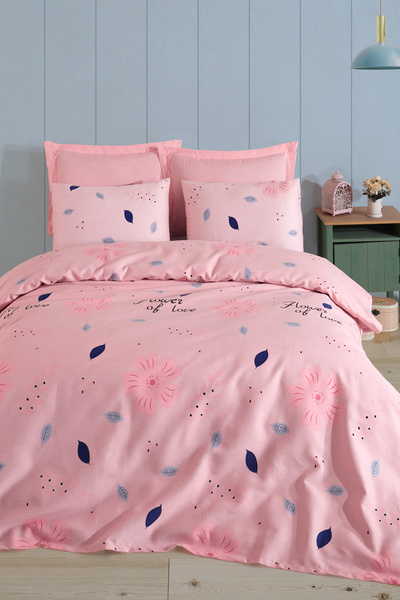 Enlora Home Doğal Pike Baskılı Çift Kişilik FlowerOfLove Pudra