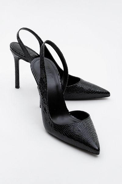 LuviShoes Twi̇ne Black Patterned Women's Heeled Shoes
