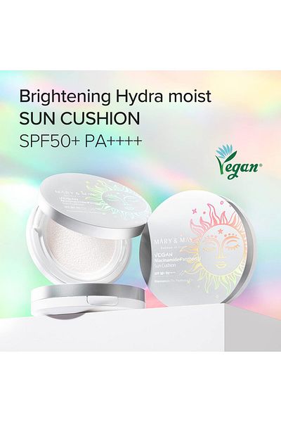 mary&mary Vegan Niacinamide Panthenol Sun Cushion SPF50+ PA++++ | Cooling, Soothing, Korean Skincare, 0.88oz