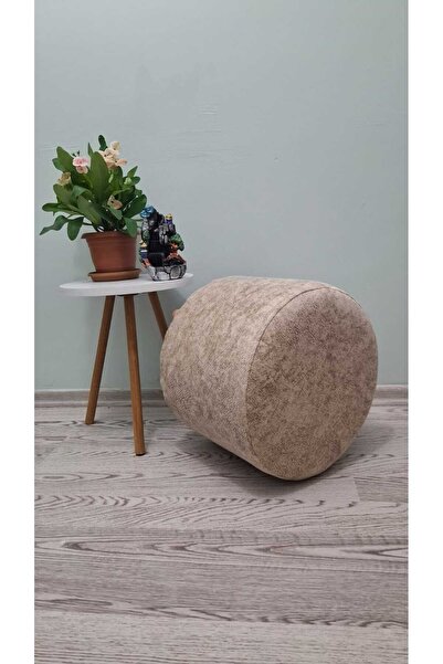 Papuli Ahşap Ayaklı Koyu Krem Nubuk Yuvarlak Puf&bench Koltuk/tabure