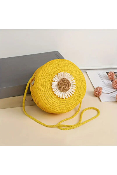 BABUN Papatyalı Askılı Hasır Mini Omuz Çantası Çocuk Genç Kız Omuz Telefon Ça...