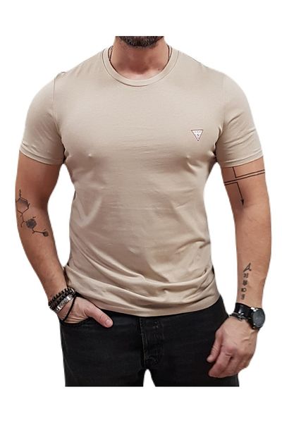 Guess Jeans Ανδρικό μπεζ slim fit t-shirt G1DR Small Triangle Logo τζιν Guess