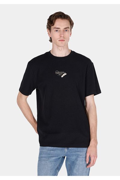 Colin's Comfort Fit Round Neck Jacquard Men's Black Short Sleeve T-Shirt