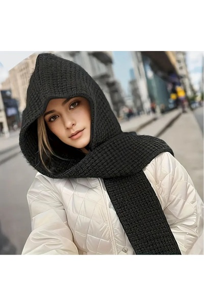 ww غطاء رأس شتوي مع غطاء للرأس، غطاء رأس 2 في 1 وشال، 100% أكريليك، نمط أساسي...