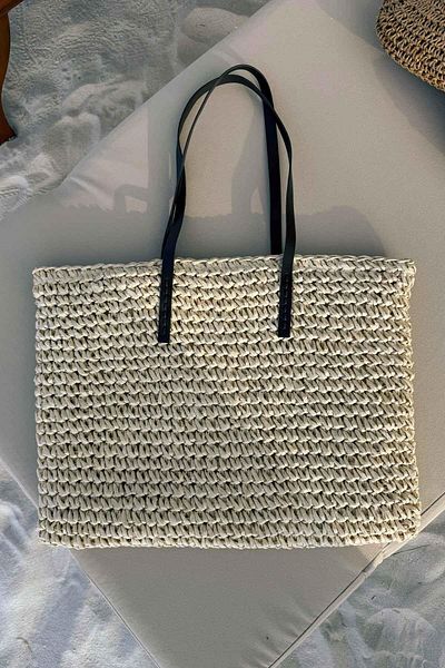 Ka Hijab Μπεζ τσάντα παραλίας 46x33 με λουράκι