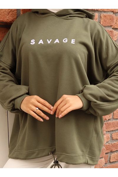VAV HOODED OVERSIZE SWEAT - Χακί - Vav