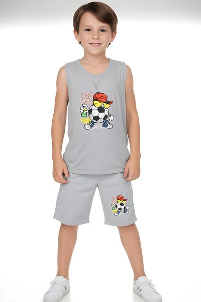panios kids Soccer Player Printed Boys' Suspender T-Shirt and Shorts Top and Bottom Set