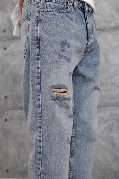 NOMARC Blugi largi cu detaliu rupt albastru