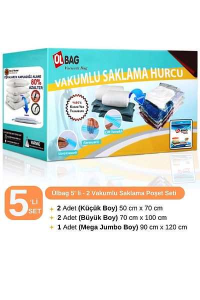 ÜLBAG Σετ 5 τσάντες αποθήκευσης κενού - 2 τεμάχια (2 AD S 2 AD L 1 AD XL) Τσάντα κενού-κενού