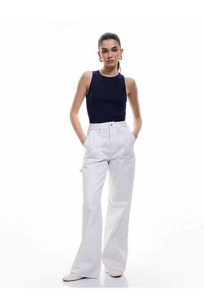 Koton Cut Leg Cotton Regular Fit Denim Trousers - Wide Leg Jeans