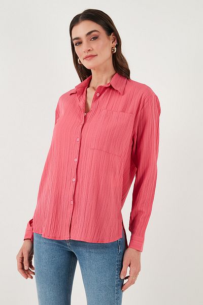 Lela Regular Fit Single Pocket Short Front Long Back Crinkle Shirt Shirt 6772752
