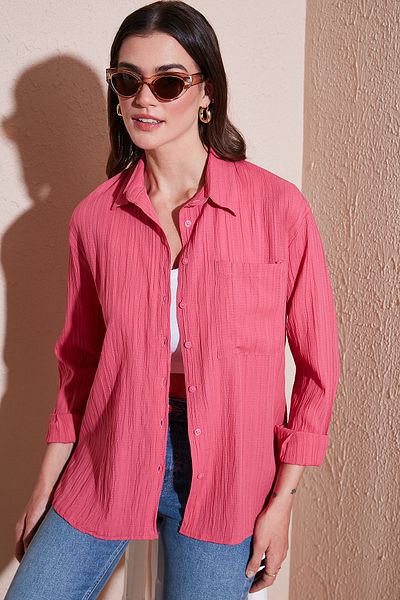 Lela Regular Fit Single Pocket Short Front Long Back Crinkle Shirt Shirt 6772752