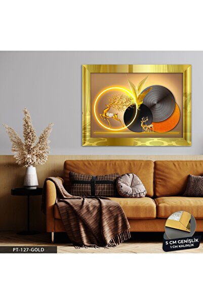 Evinemoda Gold Daire Geyik Pleksi Aynalı Tablo