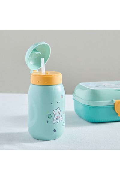 Home Box Neo Teddy Lunch Box and Sip Bottle Set with Spoon and Fork 500 ml