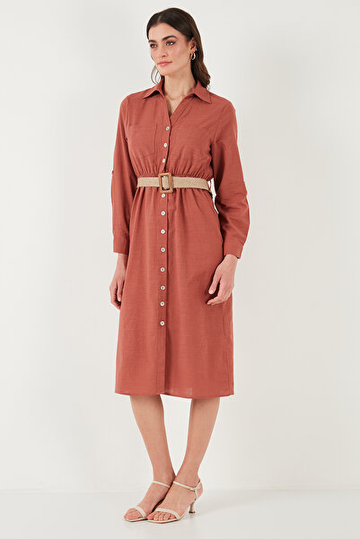 Lela Φόρεμα πουκάμισο μίντι μήκους από βαμβακερή κανονική εφαρμογή 67810301