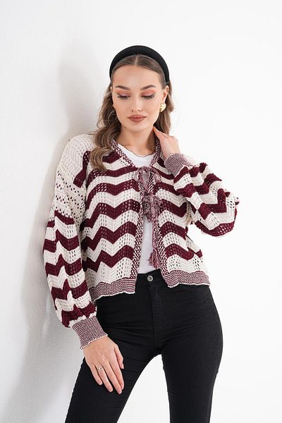 ŞİMAL Cardigan tricotat pentru femei, cu model în zig-zag, cu dantelă 250391   -