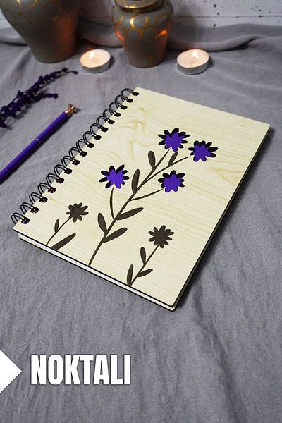markcat Caiet din lemn cu model floral - Caiet cu puncte - Agenda - Caiet școlar (A5 - 120 coli)