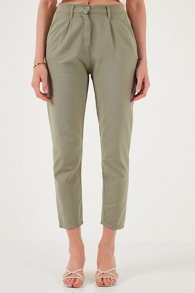Lela Bavlněné Slim Fit Kalhoty s normálním pasem s rovnými nohavicemi PANT 668Y5121