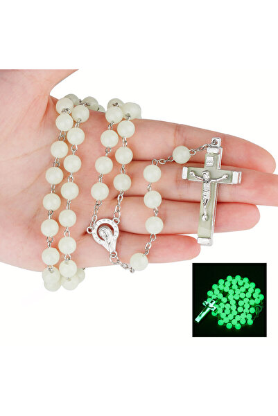 Choice NE096 قلادة مسبحة مضيئة في الظلام للنساء قلادة صليب INRI 8 مم سلاسل من...