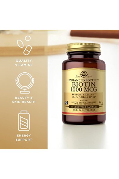 Solgar Biotin 1000 mcg - 100 Capsules - Supports Skin, Nails, Hair - Vegan, Non-GMO, Gluten Free