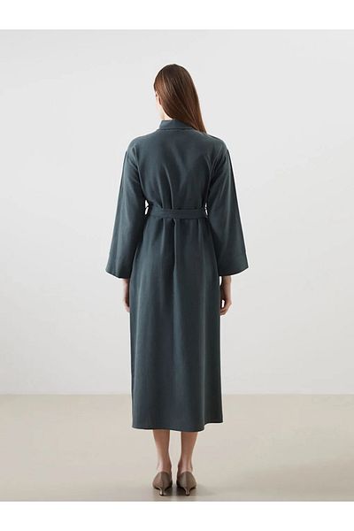 LC Waikiki Rochie cămașă pentru femei LCW Modest Green Linen Blend