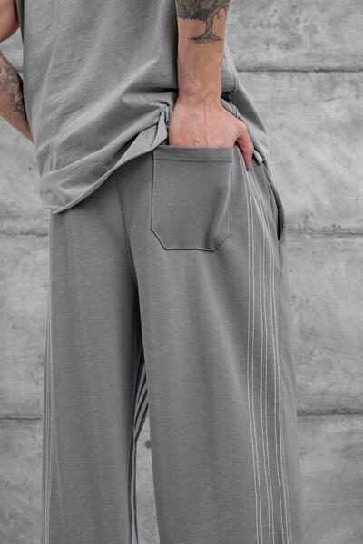 NOMARC Ανδρικό φαρδύ παντελόνι με λεπτομέρεια ραφής σε γκρι χρώμα