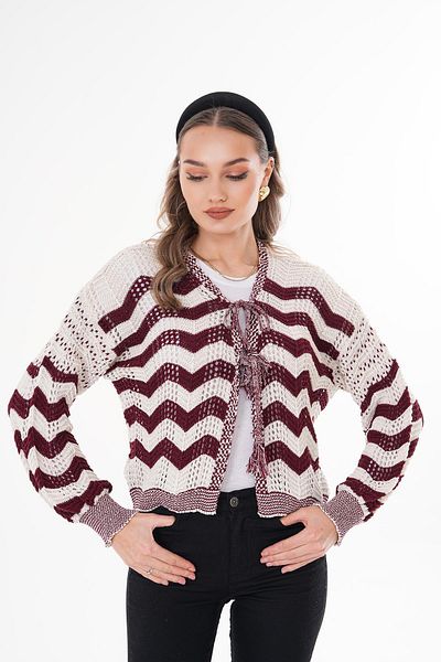 ŞİMAL Cardigan tricotat pentru femei, cu model în zig-zag, cu dantelă 250391   -