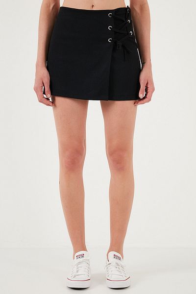 Lela Stretch Tie Slim Fit High Waist Mini Shorts Skirt Shorts Skirt 5865745