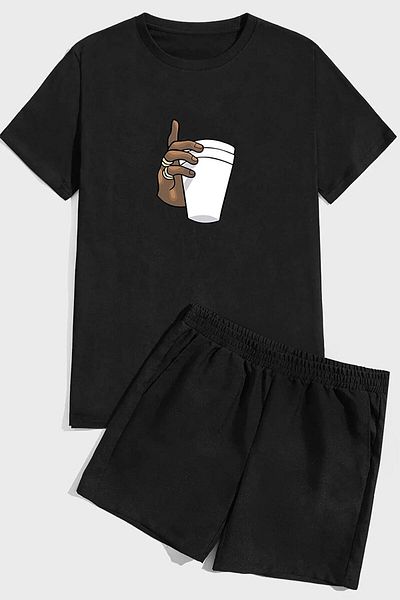 ADWAX Tshirt Shorts Cups Printed Suit