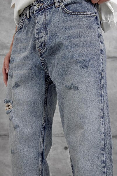 NOMARC Blugi largi cu detaliu rupt albastru