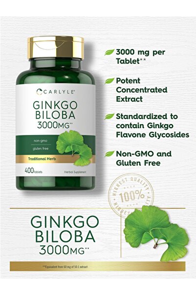 Carlyle Ginkgo Biloba 3000mg | 400 Tablets | Non-GMO, Gluten Free Herbal Supplement