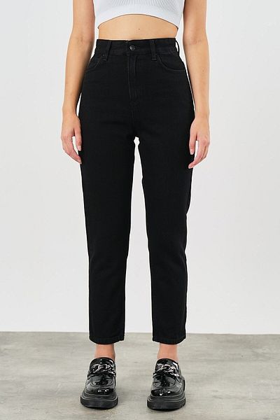 MAKRAS EXCLUSIVE Pera Pantaloni negri Boyfrend cu talie înaltă din lycra, extra flexibili, pentru mama