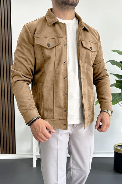 Edwox Ανδρικό μπουφάν Nubuck με λεπτή εφαρμογή με τσέπες καφέ Edw081