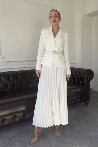 MAGARDE Designer Suit with Pleated Skirt - White